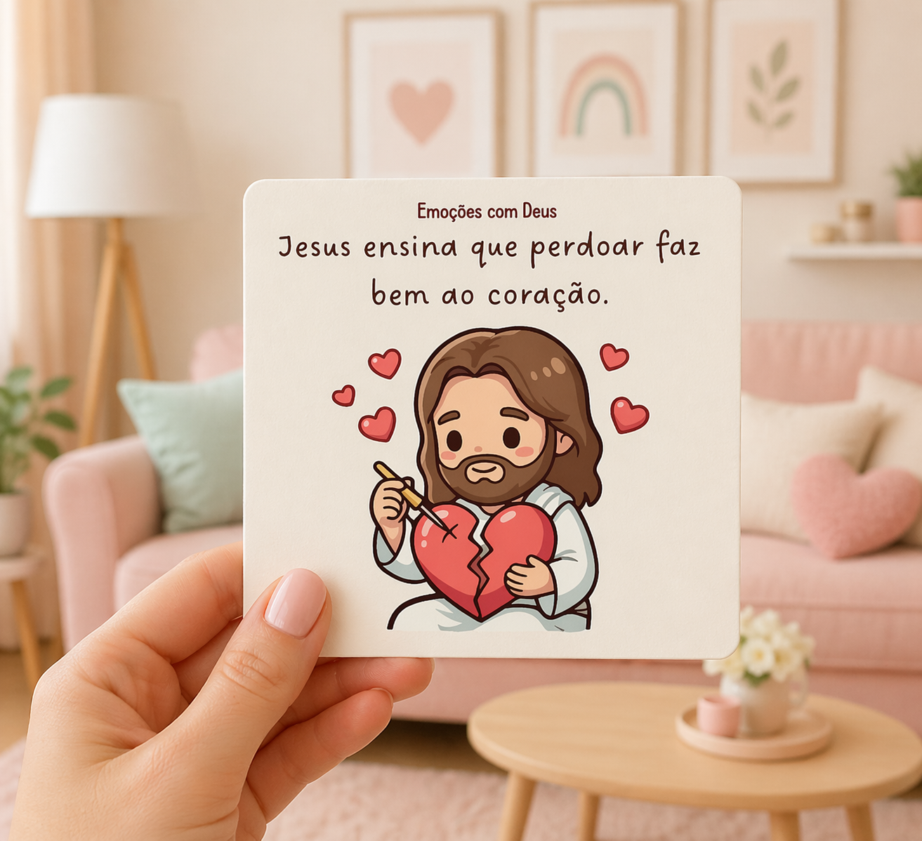 Card mostrando Jesus com crianças